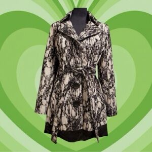 Vintage XOXO Y2K Black & Nude Lace Large Button Front Belted Trench Coat Size M